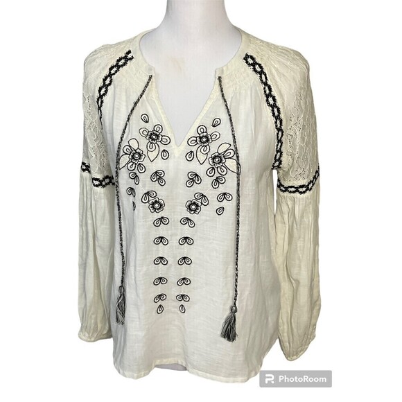Anthropologie Tops - Anthropologie Calligraphie XS White Boho Lace Crochet Cotton Blouse Cottage